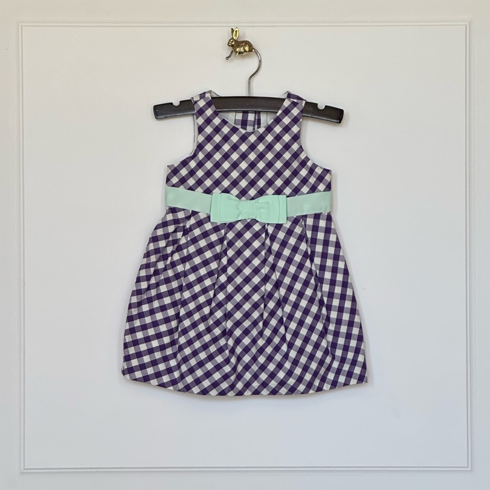 Janie and Jack | Purple Gingham Dress with Mint Bow Ribbon